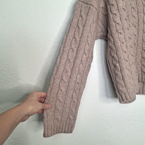Abercrombie & Fitch Cable Sweater Sz M Oversized Notch-Neck Preppy Boho Neutral - Picture 7 of 13